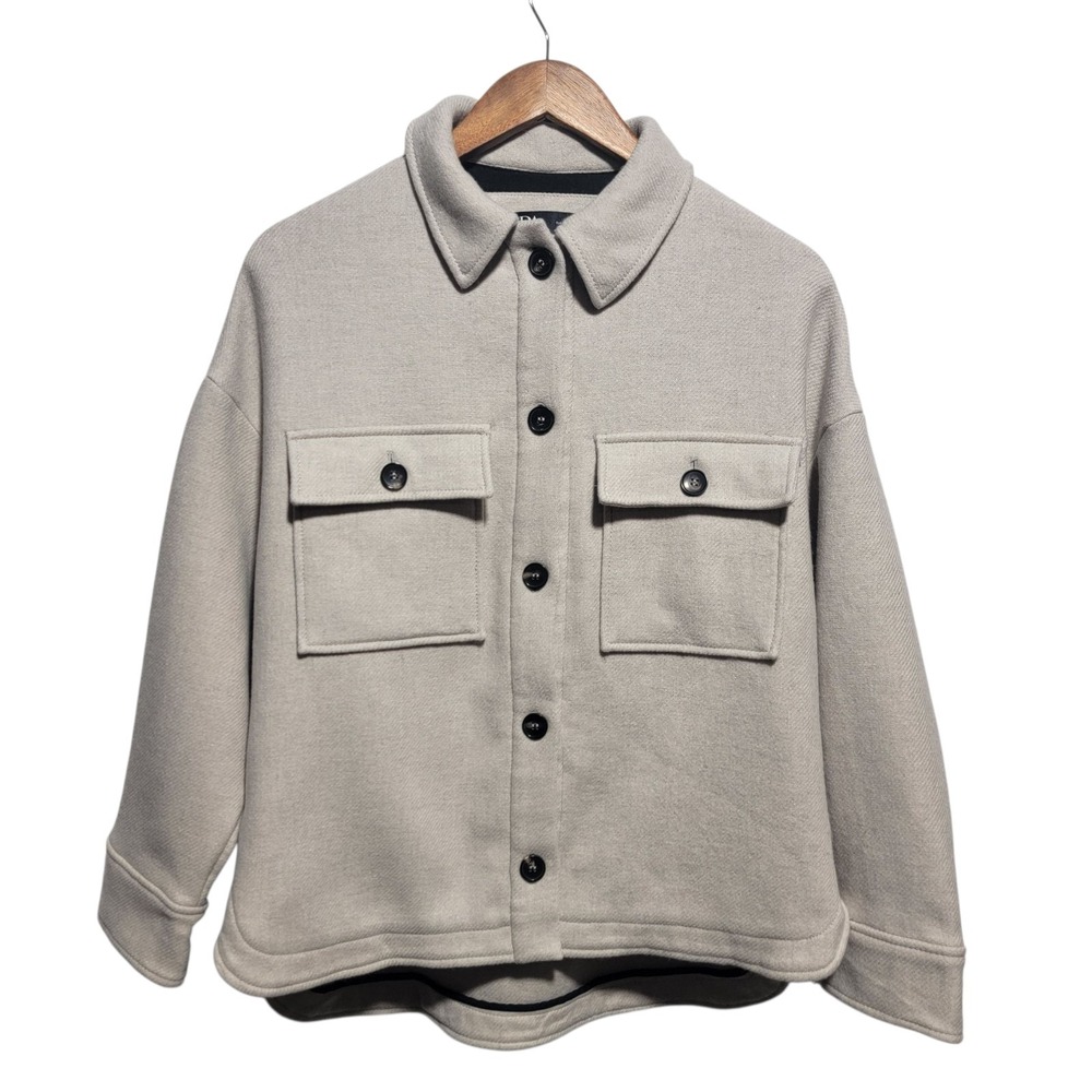 Zara Size XS Manteco Italian Wool Button Up Oversized Shacket Jacket Cream‎